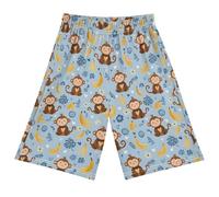 Reiacy Lovely Monkey Banana Blue Prints Pajama Shorts Summer Lounge Pajama Bottoms Elastic Waist Pjs Pants for 6-14 Years