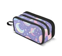 Reiacy Moons Planets and Constellations Pencil Case for Boys Girls, Large Capacity Pen Bag 3 Compartment Pencil Pouch Stationery Organizer Marker Case for School Office Work