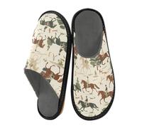 Reiacy on The Theme of Hunting on Horseback Riders Riding and Overcome Obstacles Accompanied by Dogs House Slippers for Women Men, Non Slip Indoor Outdoor Slippers Warm Slippers House Shoes