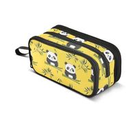 Reiacy Panda Yellow Pencil Case for Boys Girls, Large Capacity Pen Bag 3 Compartment Pencil Pouch Stationery Organizer Marker Case for School Office Work