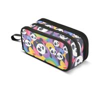 Reiacy Pandas Rainbow Stripe Pencil Case for Boys Girls, Large Capacity Pen Bag 3 Compartment Pencil Pouch Stationery Organizer Marker Case for School Office Work