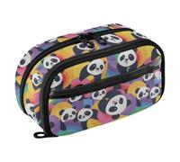 Reiacy Pandas Rainbow Stripe Pencil Case, Waterproof Zipper Pen Bag Pouch Organizer with PE Divider Large Capacity Stationery Storage for School Office