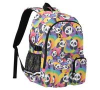 Reiacy Pandas Rainbow Stripe School Backpack for Kids, Large Capacity Bookbag Laptop Bag Travel Backpack for Middle School College