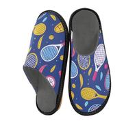 Reiacy Pik Racket Ball Cartoon Flat Hand Drawn Style House Slippers for Women Men, Non Slip Indoor Outdoor Slippers Warm Slippers House Shoes
