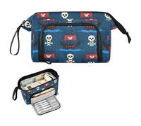 Reiacy Pirate Ship Skulls Large Pencil Case, Big Capacity Pencils Pouch with Handle, Pen Bag for Girls Boys Women, Ideal for Travel School Office Gift
