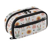 Reiacy Rabbit and Rainbow Pencil Case, Waterproof Zipper Pen Bag Pouch Organizer with PE Divider Large Capacity Stationery Storage for School Office