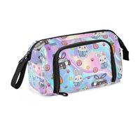 Reiacy Rabbit Car Office Rainbow Large Pencil Case, Big Capacity Pencils Pouch with Handle, Pen Bag for Girls Boys Women, Ideal for Travel School Office Gift