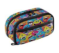 Reiacy Rainbow Monsters Pencil Case, Waterproof Zipper Pen Bag Pouch Organizer with PE Divider Large Capacity Stationery Storage for School Office