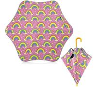 Reiacy Rainbows Pink Kids Umbrella, Safety Reflective Strips & Sun Protection, Lightweight Umbrellas with Easy Grip Handle for Girls Boys, Age 3-8