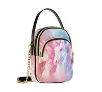 Reiacy Realistic Illustration Of 3 Unicorns with 1 in Each Third Of The Screen Cute Sparkle Glitter Backg Crossbody Bag for Women, Detachable Chain Bag Phone Purse Shoulder Handbag Wallet