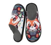 Reiacy Red Panda Reading A Book on The Sofa House Slippers for Women Men, Non Slip Indoor Outdoor Slippers Warm Slippers House Shoes