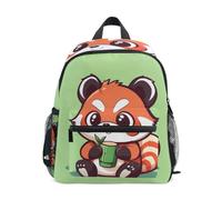 Reiacy Red Panda with Green Drink Kids Small School Backpack, Toddler Preschool Shoulder Bookbag Kindergarten School Bag Casual Daypack