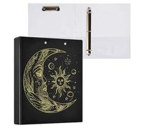 Reiacy Ring Binder, Retro Moon Sun 3 Ring A4 Binders with Clip Hold 200 Sheets, Large D-Ring File Organizer for Home School Office Supplies