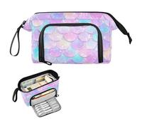 Reiacy Romantik Mermaid Scale Large Pencil Case, Big Capacity Pencils Pouch with Handle, Pen Bag for Girls Boys Women, Ideal for Travel School Office Gift