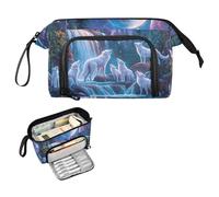 Reiacy Romantik Moon Wolfs Large Pencil Case, Big Capacity Pencils Pouch with Handle, Pen Bag for Girls Boys Women, Ideal for Travel School Office Gift