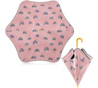 Reiacy Rose Color Rainbows Kids Umbrella, Safety Reflective Strips & Sun Protection, Lightweight Umbrellas with Easy Grip Handle for Girls Boys, Age 3-8