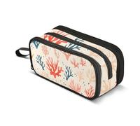 Reiacy Sea Corals on A Beige Background Pencil Case for Boys Girls, Large Capacity Pen Bag 3 Compartment Pencil Pouch Stationery Organizer Marker Case for School Office Work