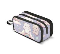 Reiacy Seamless Pattern Cartoon Bear with Cute Sky Element Pencil Case for Boys Girls, Large Capacity Pen Bag 3 Compartment Pencil Pouch Stationery Organizer Marker Case for School Office Work
