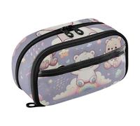 Reiacy Seamless Pattern Cartoon Bear with Cute Sky Element Pencil Case, Waterproof Zipper Pen Bag Pouch Organizer with PE Divider Large Capacity Stationery Storage for School Office