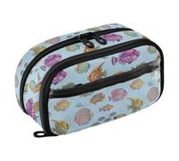 Reiacy Seven Color Fish Pattern Pencil Case, Waterproof Zipper Pen Bag Pouch Organizer with PE Divider Large Capacity Stationery Storage for School Office