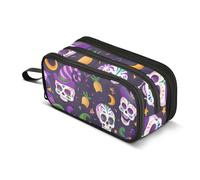 Reiacy Skeletons in Jester Hats Pencil Case for Boys Girls, Large Capacity Pen Bag 3 Compartment Pencil Pouch Stationery Organizer Marker Case for School Office Work