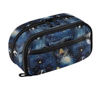 Reiacy Starry Night Dog Pencil Case, Waterproof Zipper Pen Bag Pouch Organizer with PE Divider Large Capacity Stationery Storage for School Office