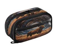 Reiacy Starry Sky Highland Cow Pencil Case, Waterproof Zipper Pen Bag Pouch Organizer with PE Divider Large Capacity Stationery Storage for School Office