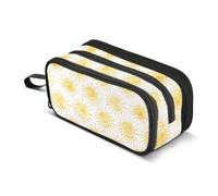 Reiacy Sun Drawings White Pencil Case for Boys Girls, Large Capacity Pen Bag 3 Compartment Pencil Pouch Stationery Organizer Marker Case for School Office Work