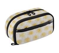 Reiacy Sun Drawings White Pencil Case, Waterproof Zipper Pen Bag Pouch Organizer with PE Divider Large Capacity Stationery Storage for School Office