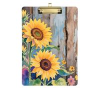 Reiacy Sunflower Wooden Board Clipboard, Plastic A4 Clipboards with Low Profile, Cute Decorative Gold Clip for Nurses Student Teacher Office, 12.5"x9"