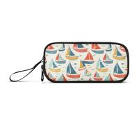 Reiacy Tiny Boats Pattern Pencil Case Big Capacity Pencil Pouch with Zipper Compartments Stationery Pencil Bag for Kids Teen School
