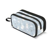 Reiacy White Bunny Rainbow Flower Pencil Case for Boys Girls, Large Capacity Pen Bag 3 Compartment Pencil Pouch Stationery Organizer Marker Case for School Office Work
