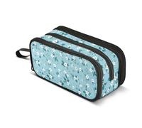 Reiacy White Tiny Floral Pattern Pencil Case Big Capacity Pencil Pouch with Zipper Compartments Stationery Pencil Bag for Kids Teen School