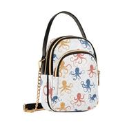 Reiacy Yellow Red Blue Octopus Pattern Crossbody Bag for Women, Detachable Chain Bag Phone Purse Shoulder Handbag Wallet