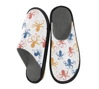 Reiacy Yellow Red Blue Octopus Pattern House Slippers for Women Men, Non Slip Indoor Outdoor Slippers Warm Slippers House Shoes
