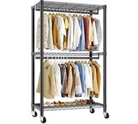 REIBII 200 CM Tall Heavy Duty Clothes Rail, 2 Hanging Rail & 2 Shelves | Height Adjustable & Sturdy Frame, 175KG Load, Tool-Free Installation, Clothes Rack on Wheels for Bedroom, Laundry, Balcony