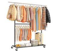 REIBII Clothes Rack, Extendable Clothes Rail Heavy Duty for Bedroom, Extendable Clothes Rail on Wheels, Adjustable Width 110-175 CM, Load Capacity 300KG (Black)