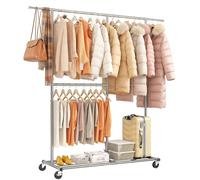 REIBII Clothes Rack, Extendable Clothes Rail Heavy Duty for Bedroom, Extendable Clothes Rail on Wheels, Adjustable Width 110-175 CM, Load Capacity 300KG (Sliver)