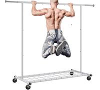 REIBII Clothes Rail, Clothes Rails for Bedroom, Clothes Rack Heavy Duty Clothing Rail on Wheels, White Clothes Rail Portable Clothing Rack with Adjustable Clothes Hanging Rails 90kg Load, Metal