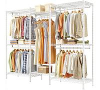 REIBII Clothes Rail Heavy Duty, Metal Clothes Rack with Shelves and Hanging Rails for Garments, Portable Open Wardrobe for Bedroom Walk-in Closet Garage, 195H x 190W x 45D cm (White)
