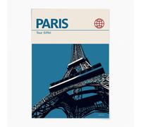 Reign&Hail Paris - Graphic Travel Poster - A4 - Blue - No Frame