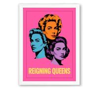 Reigning Queens Pop Art Framed Wall Art Print A1 (84.1×59.4cm) White, Wall Decor for Living Room, Bedroom, Office & Home, Ready to Hang, Art Gift