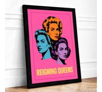 Reigning Queens Pop Art Framed Wall Art Print A3 (42×29.7cm) Black, Wall Decor for Living Room, Bedroom, Office & Home, Ready to Hang, Art Gift