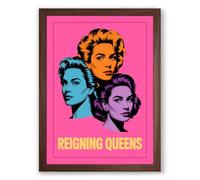 Reigning Queens Pop Art Framed Wall Art Print A4 (29.7×21cm) Walnut, Wall Decor for Living Room, Bedroom, Office & Home, Ready to Hang, Art Gift