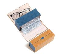 ReignSword 2 in 1 Contact Lens Case and Glasses Case, Double Sided Portable Contact Lenses Travel Cases, Sunglasses Holder for Men & Women, Contacts Lens Box Fit 30 Lenses (Brown)