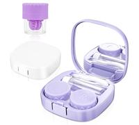 ReignSword 2 Pack Contact Lens Case with Manual Cleaner, Portable Travel Contact Cases Kit with Mirror for Daily & Outdoor Use, Includes Solution Bottle Tweezers Cleaning Tool (White & Purple)