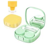 ReignSword 2 Pack Contact Lens Case with Manual Cleaner, Portable Travel Contact Cases Kit with Mirror for Daily & Outdoor Use, Includes Solution Bottle Tweezers Cleaning Tool (Yellow & Green)