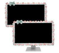 ReignSword 2 Pcs 23''-26'' Cute Computer Monitor Cover with Bow Tie, Lovely Computer Accessories with Lace Design, Monitor Dust Cover Protector (Blue)
