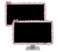 ReignSword 2 Pcs 23''-26'' Cute Computer Monitor Cover with Bow Tie, Lovely Computer Accessories with Lace Design, Monitor Dust Cover Protector (Purple)
