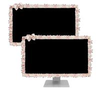 ReignSword 2 Pcs 23''-26'' Cute Computer Monitor Cover with Bow Tie, Lovely Computer Accessories with Lace Design, Monitor Dust Cover Protector (Beige)